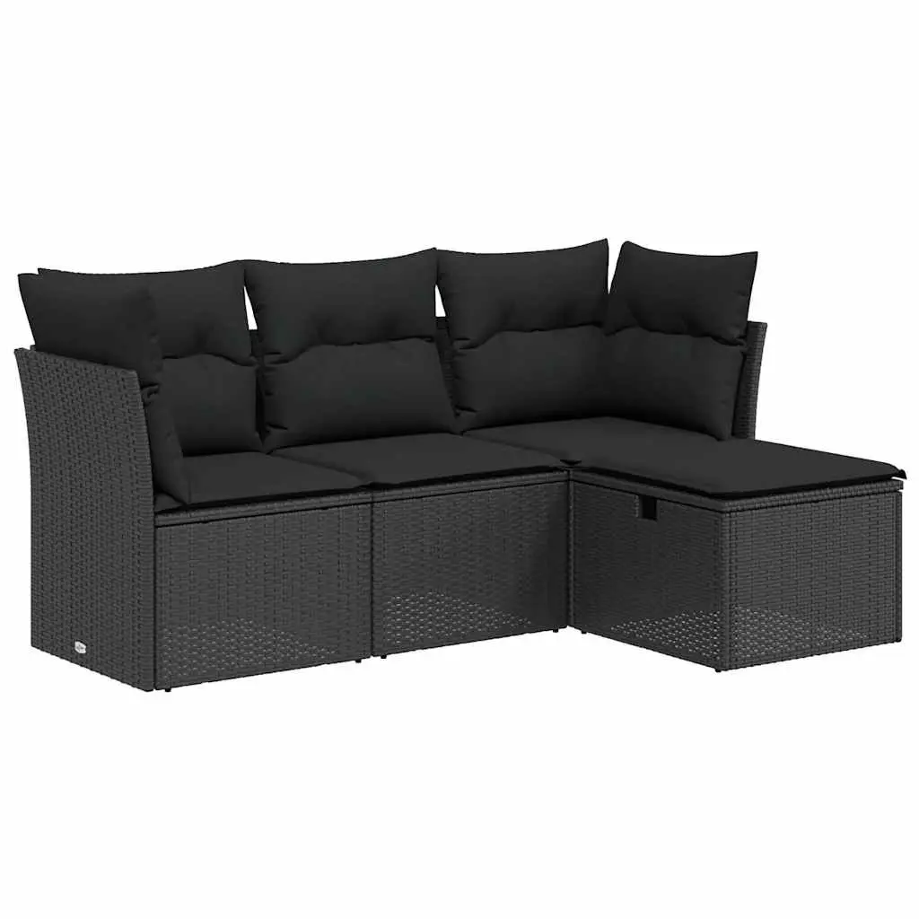 Black Poly Rattan 4-Piece Outdoor Sofa Set