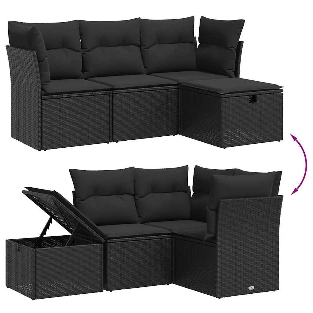 Black Poly Rattan 4-Piece Outdoor Sofa Set