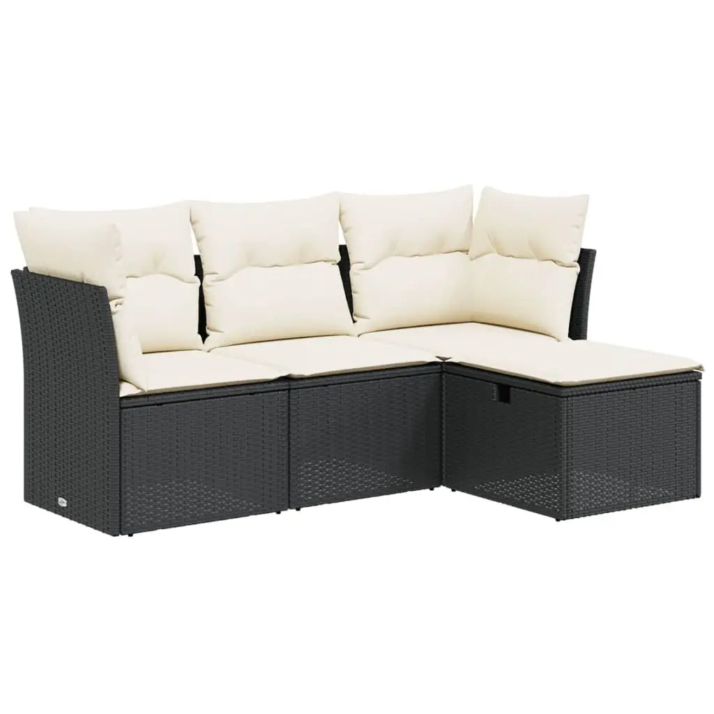 4 Piece Garden Sofa Set PE Rattan Black with Cushions