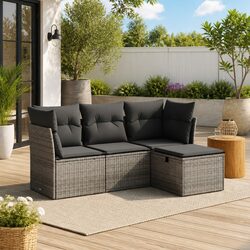 Durable Grey Poly Rattan 4-Piece Outdoor Sofa Set