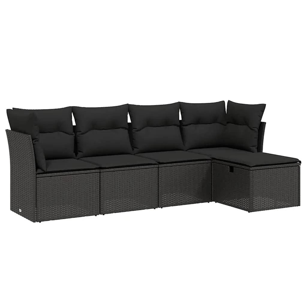 5 Piece Outdoor Sofa Set PE Rattan Black with Cushions