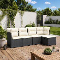 5 Piece Black Poly Rattan Sofa Set for Outdoors