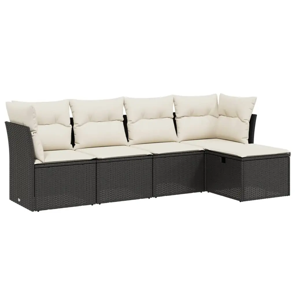 5 Piece Black Poly Rattan Sofa Set for Outdoors