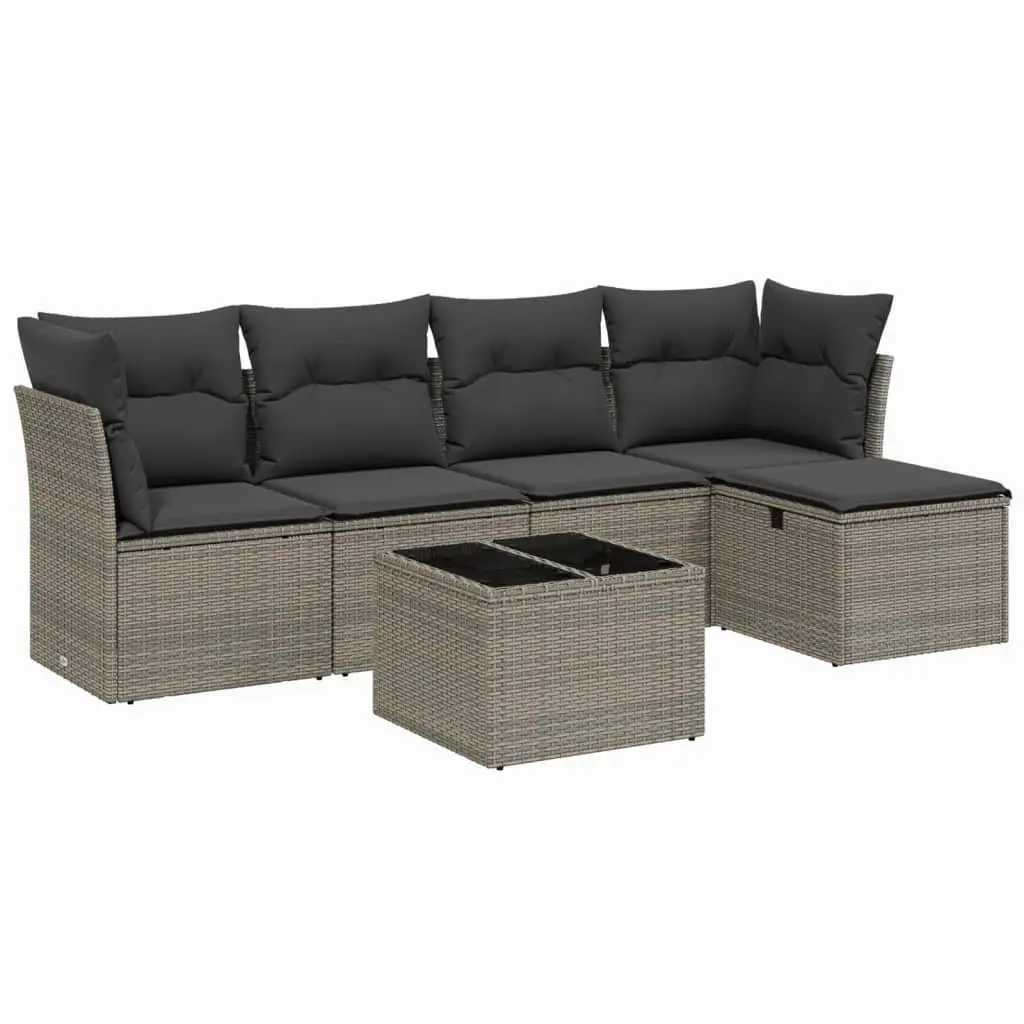 Garden Sofa Set PE Rattan 6 Piece Modular Outdoor Furniture Grey
