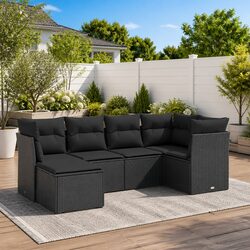 Durable 6-Piece Black Garden Sofa Set with Cushions
