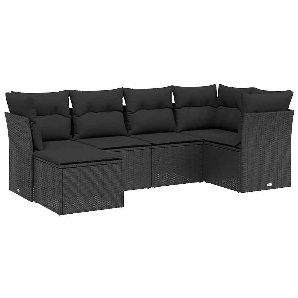 Garden Sofa Set PE Poly Rattan 6 Piece Outdoor Furniture Black