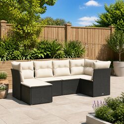 6-Piece Black Poly Rattan Garden Sofa Set for Outdoor Spaces