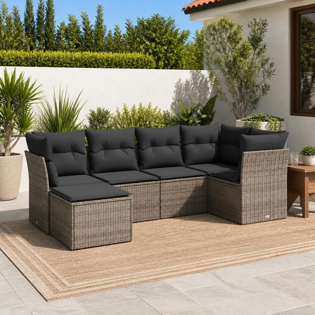 Garden Sofa Set 6 Piece Outdoor Furniture Patio Seating Grey Cushions Modular