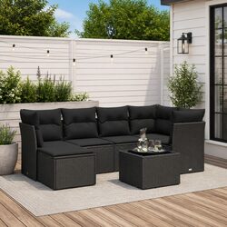 Black Poly Rattan 7 Piece Garden Sofa Set with Cushions