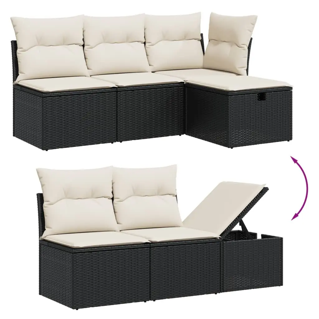 7 Piece Black Outdoor Sofa Set with Glass Top