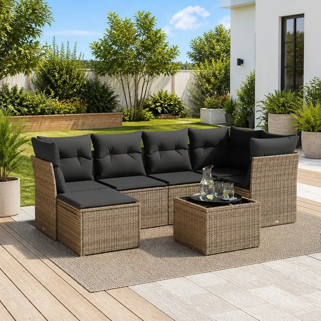 Garden Sofa Set PE Rattan 7 Piece Modular Outdoor Furniture Grey