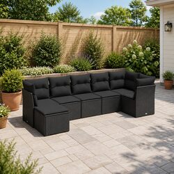 Premium 7 Piece Black Rattan Garden Sofa Set