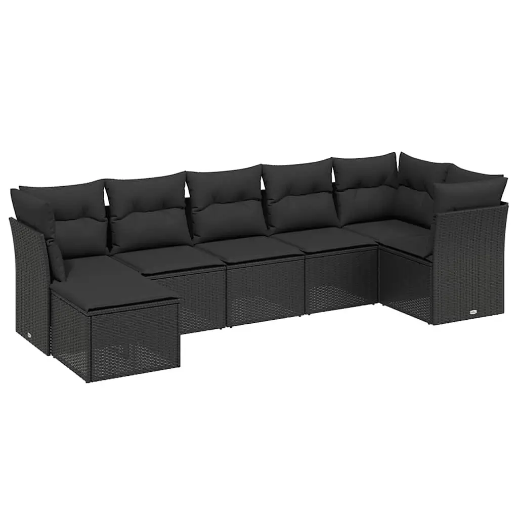 7 Piece Black Rattan Garden Sofa Set