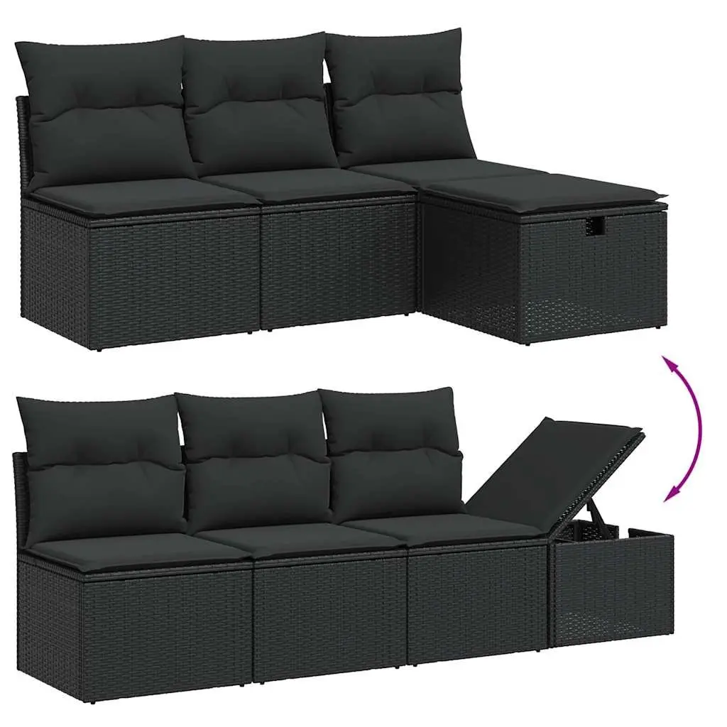 7 Piece Black Rattan Garden Sofa Set
