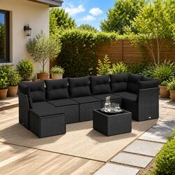 8-Piece Modular Garden Sofa Set in Black Poly Rattan