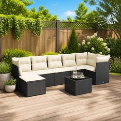 Premium 8 Piece Black Poly Rattan Garden Sofa Set