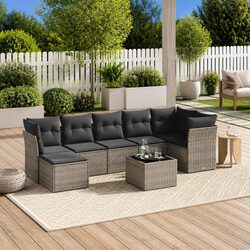 Durable 8 Piece Grey Rattan Garden Sofa Set with Cushions