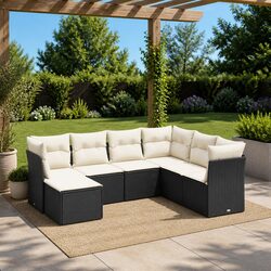 Premium 7 Piece Garden Sofa Set with Cushions in Black