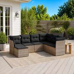 7-Piece Outdoor Patio Sofa Set in Grey Poly Rattan