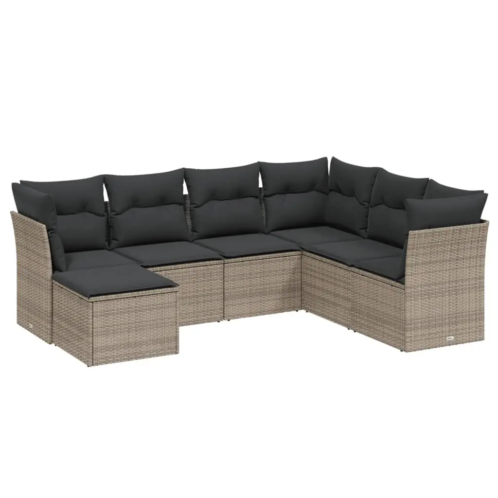 7 Piece Garden Sofa Set PE Poly Rattan Grey with Cushions