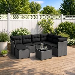 Sturdy 8 Piece Black Modular Garden Sofa Set
