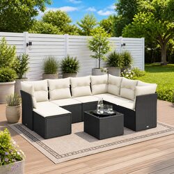 8-Piece Black Poly Rattan Garden Sofa Set with Cushions