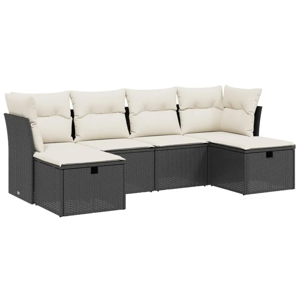Garden Sofa Set PE Rattan 6 Piece Outdoor Patio Furniture Black