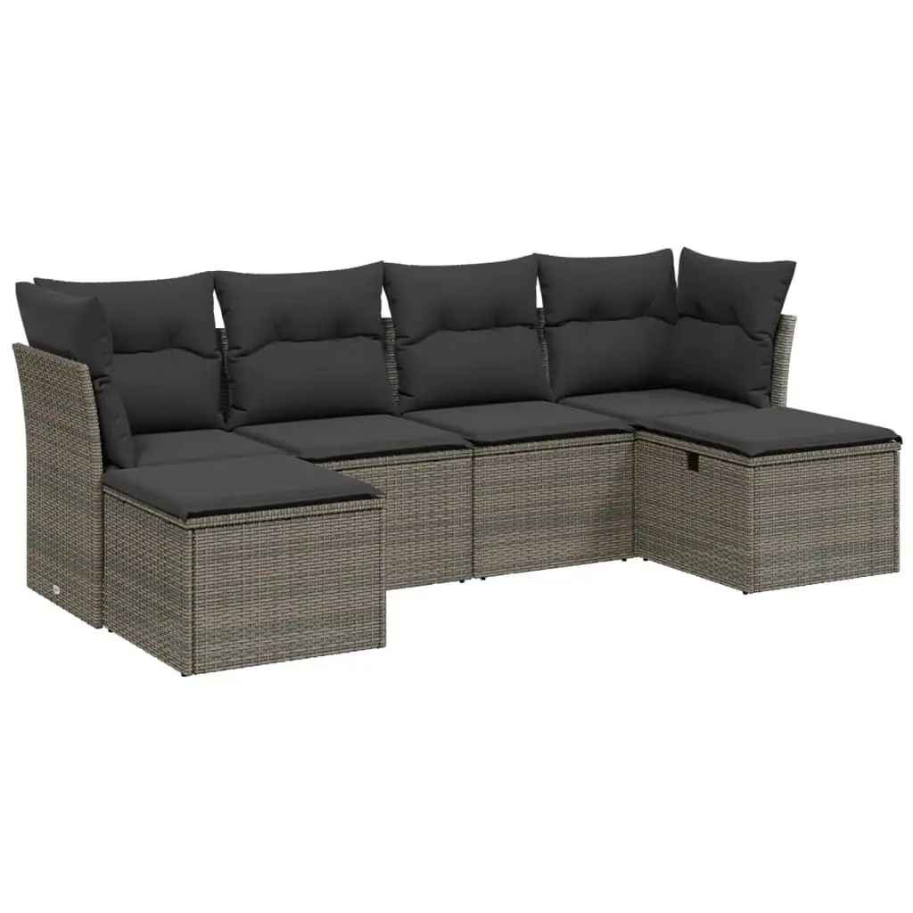 Grey Outdoor Garden Sofa Set 6 Piece Poly Rattan Modular Patio Furniture with