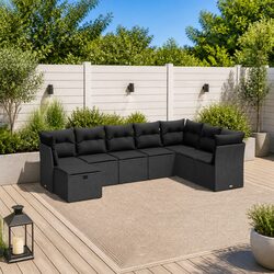 Durable 8 Piece Black Rattan Garden Sofa Set with Cushions