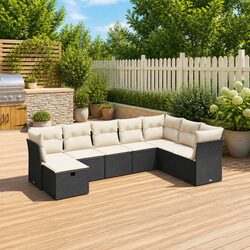 8 Piece Modular Garden Sofa Set - Black Poly Rattan