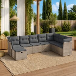 Premium 8-Piece Modular Grey Rattan Garden Sofa Set