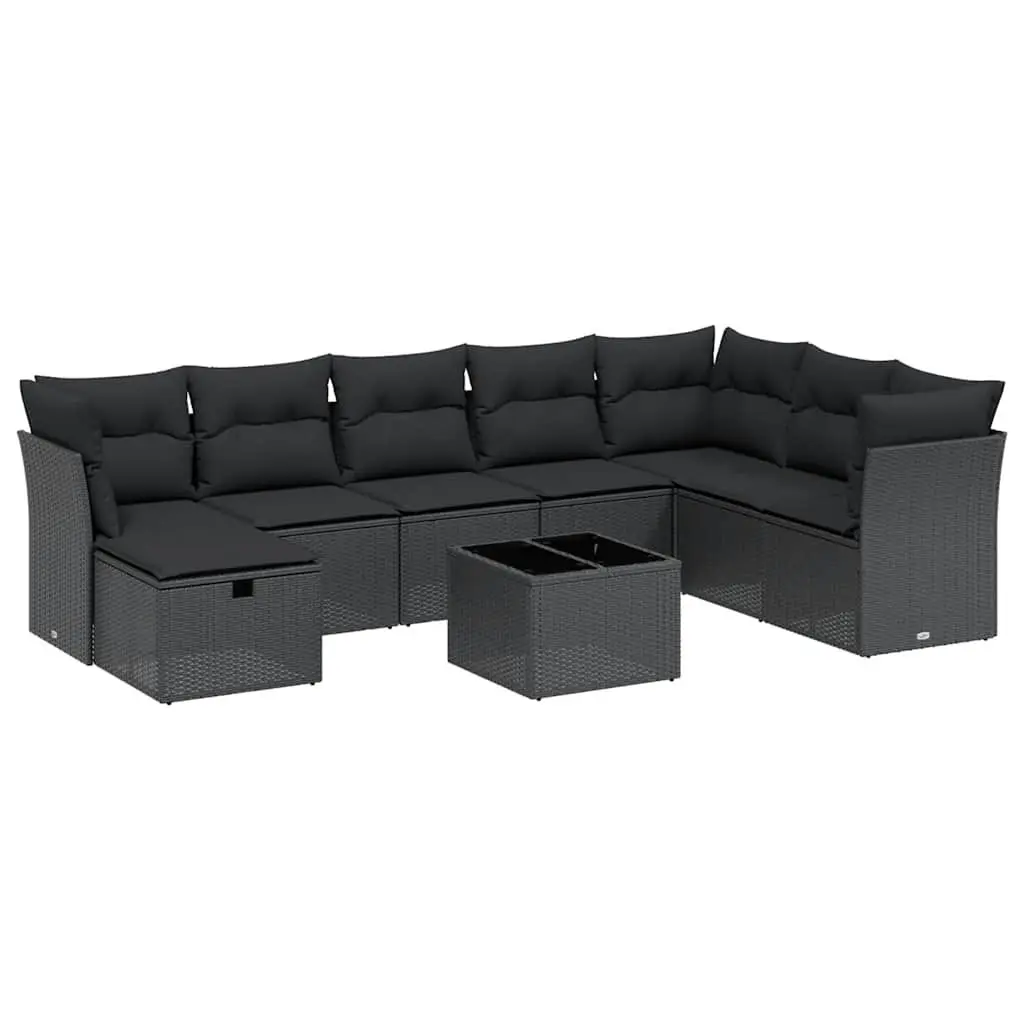 Garden Sofa Set PE Rattan 9 Piece Outdoor Patio Furniture Black