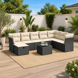 Stylish Black 9-Piece Garden Sofa Set with Cushions