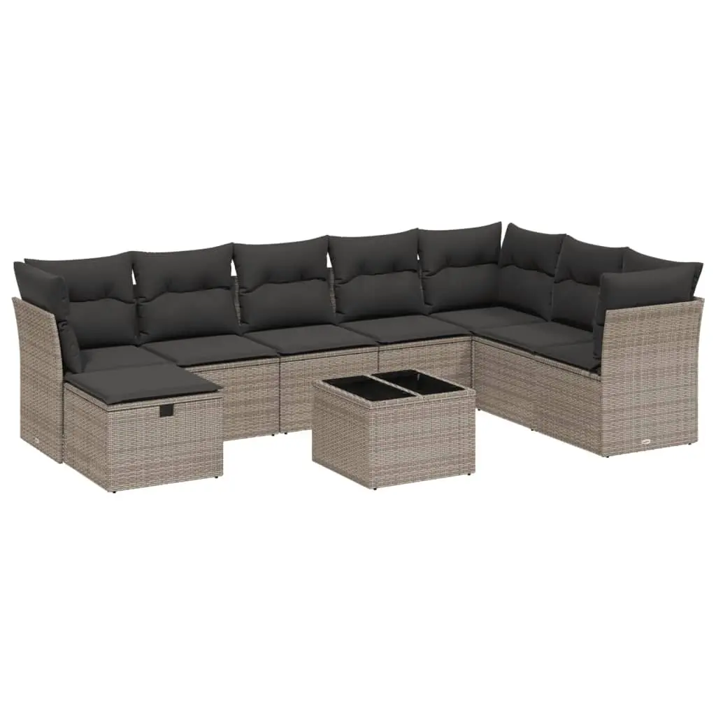 Garden Sofa Set PE Rattan 9 Piece Grey Outdoor Furniture