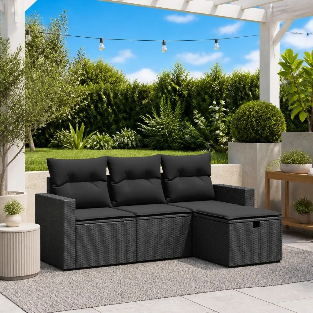 Modular 4 Piece Black Garden Sofa Set with Cushions