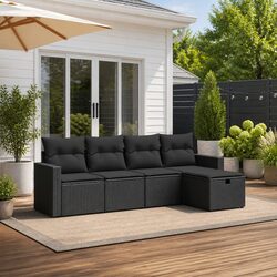 Durable 5 Piece Garden Sofa Set with Cushions in Black
