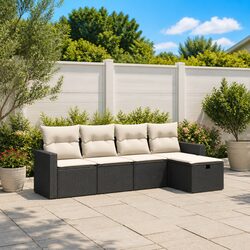 Sturdy 5 Piece Black Garden Sofa Set with Cushions