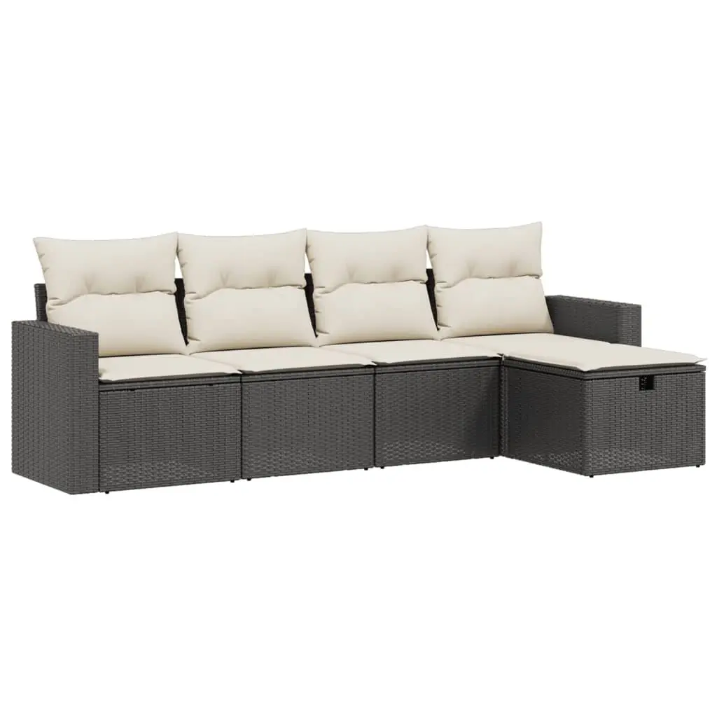 5 Piece Black Garden Sofa Set with Cushions