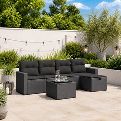Premium Black Rattan Garden Sofa Set 6-Piece Furniture
