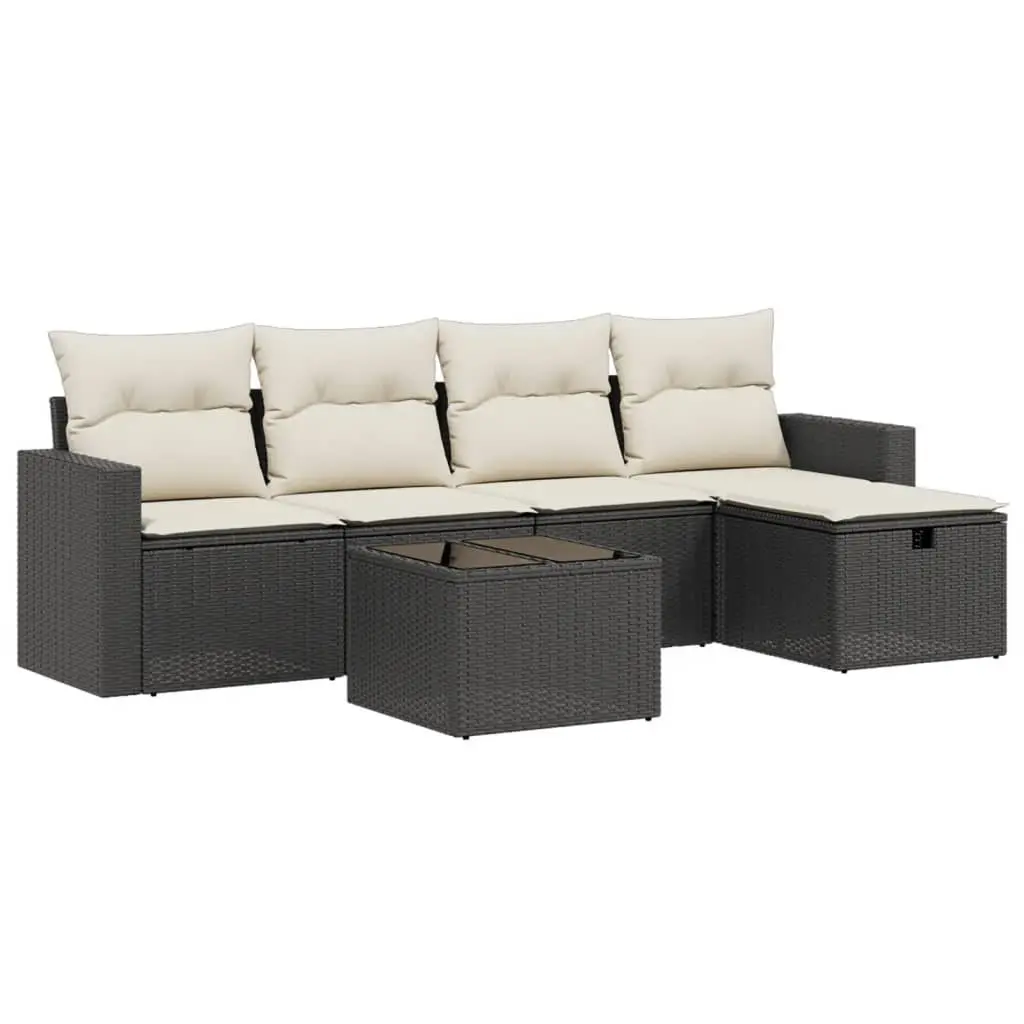 Garden Sofa Set 6 Piece Outdoor Furniture Black Poly Rattan Patio Sectional