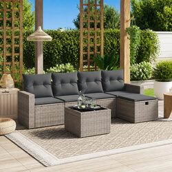 6-Piece Grey Poly Rattan Garden Sofa Set for Outdoor Use