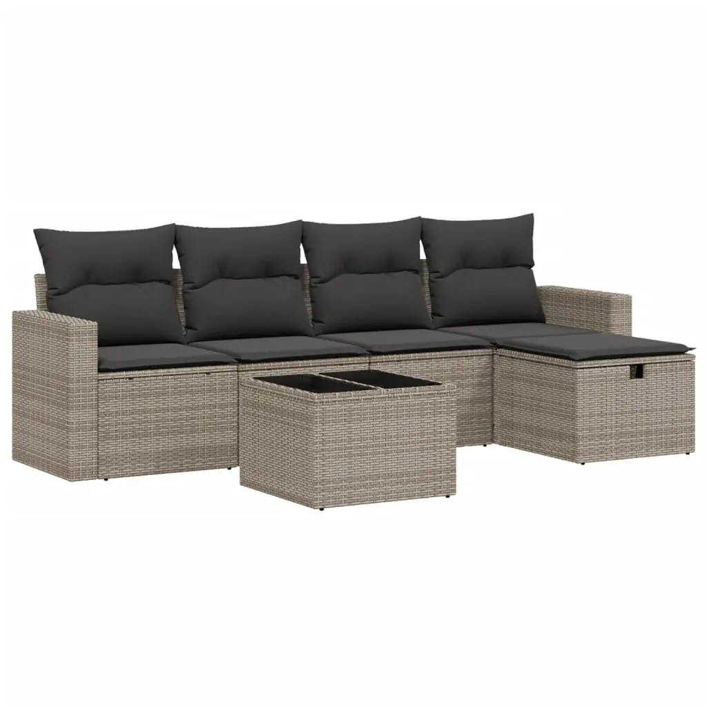Garden Sofa Set PE Rattan 6 Piece Grey Outdoor Furniture Patio Lounge