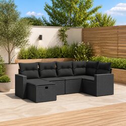 Durable 6 Piece Garden Sofa Set with Cushions in Black