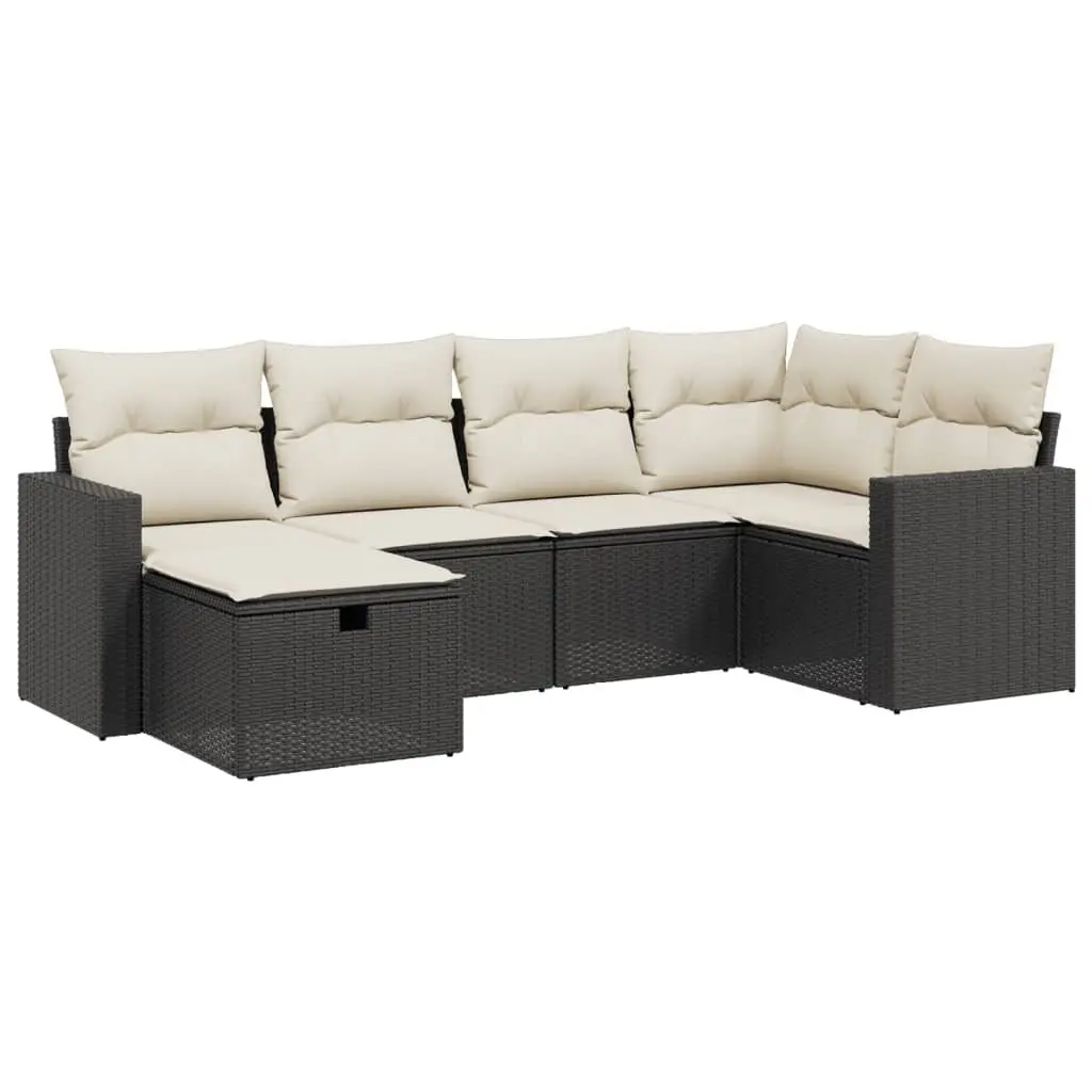 Garden Sofa Set PE Rattan Powder-Coated Steel 6 Piece Outdoor Furniture Black