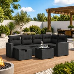 Premium 7 Piece Outdoor Garden Sofa Set in Black