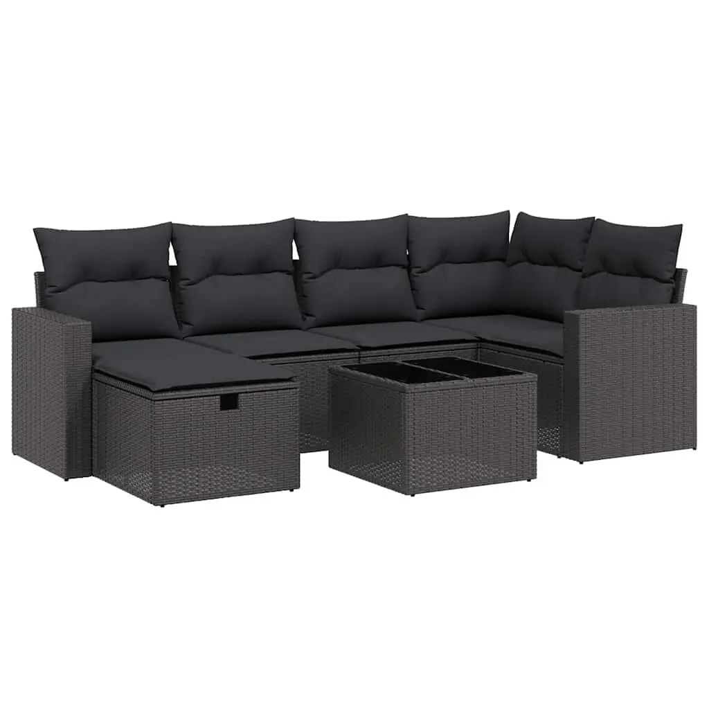 Garden Sofa Set PE Poly Rattan 7 Piece Outdoor Furniture with Cushions Black