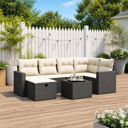Premium 7 Piece Black Poly Rattan Garden Sofa Set