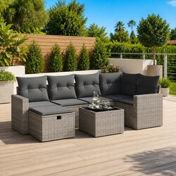 Premium 7-Piece Grey Poly Rattan Garden Sofa Set