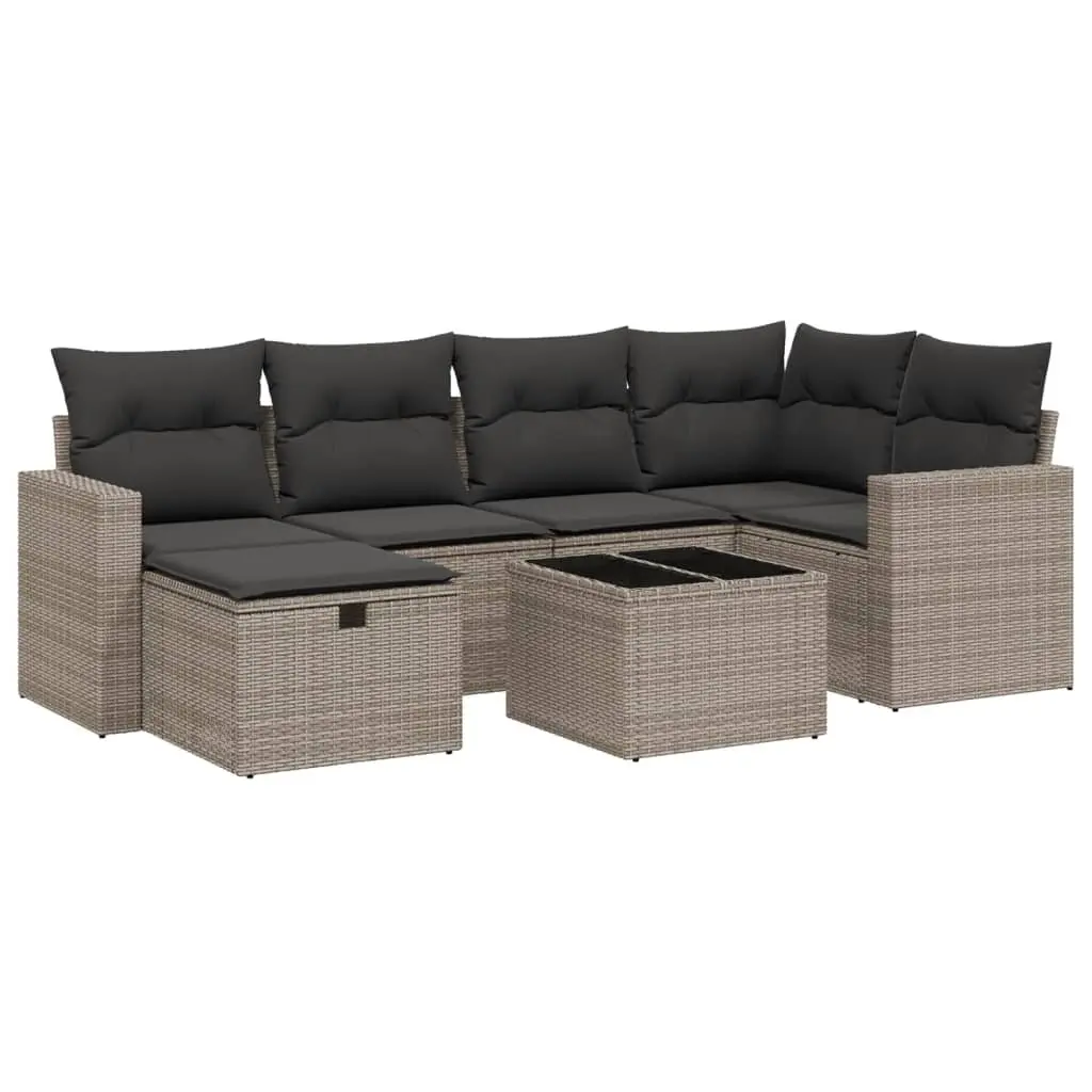 Garden Sofa Set PE Rattan 7 Piece Outdoor Furniture Grey with Cushions