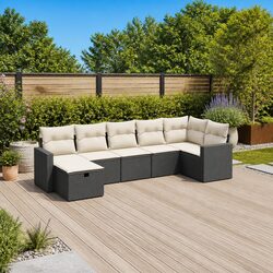 Durable 7 Piece Outdoor Sofa Set with Cushions in Black